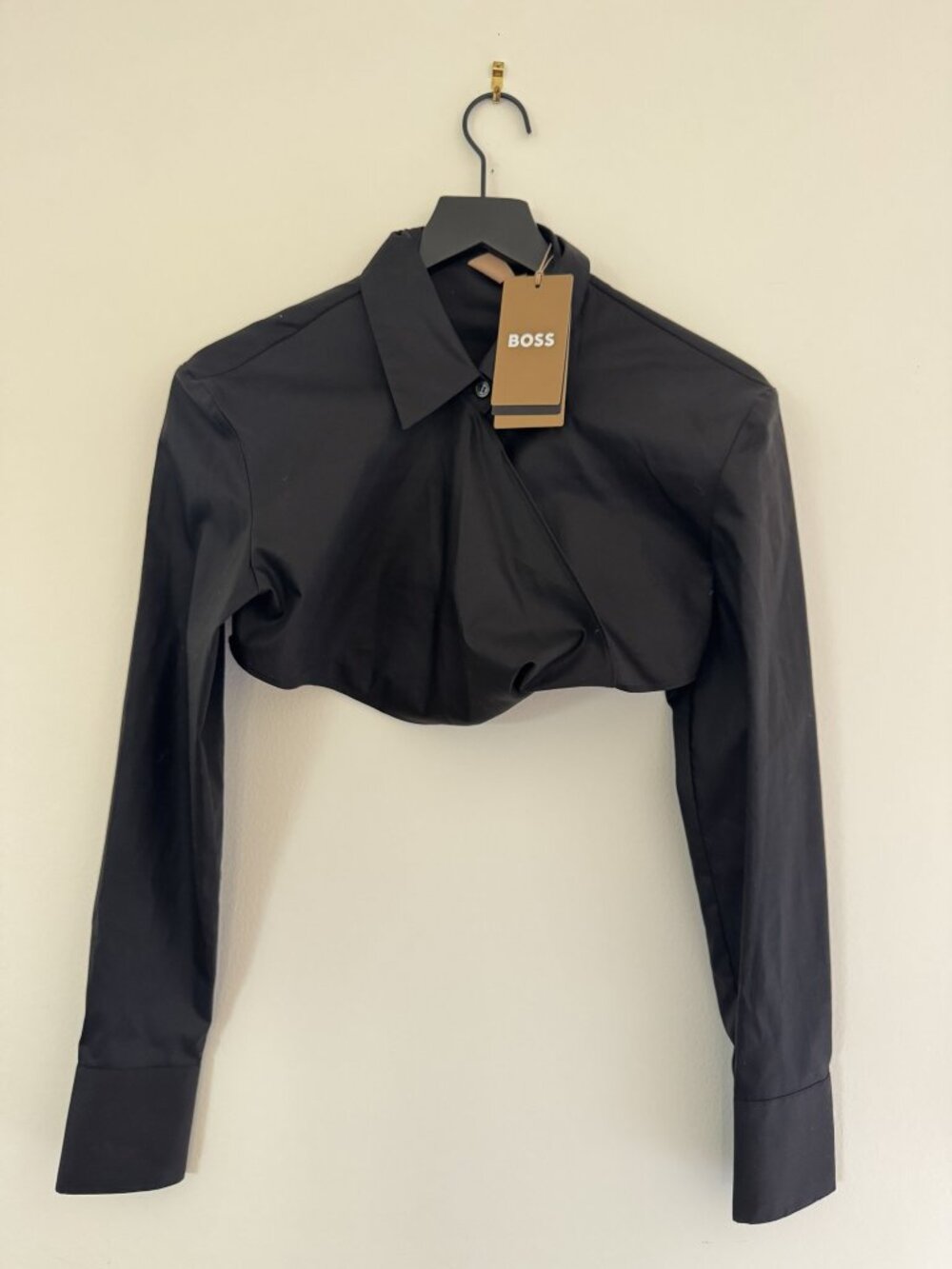 BOSS Hugo Boss Cropped Wrap Shirt Black Size 6 NWT